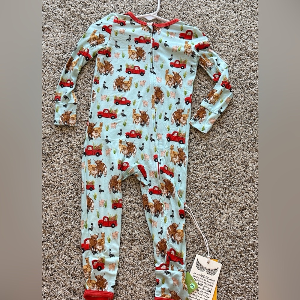 Farm Animal & Red Truck Bamboo One-Piece Zippy Pajama